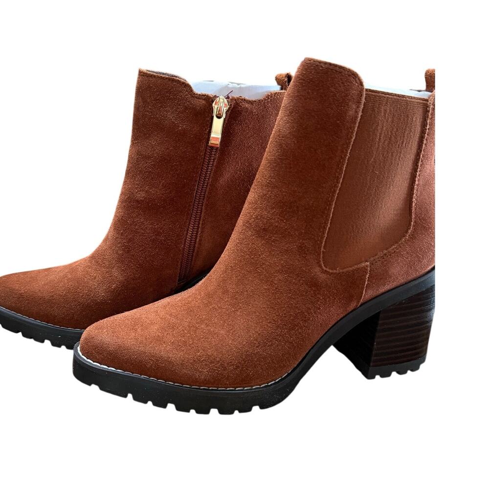 Franco Sarto Trent Women’s Ankle Boots Russet Brown Suede Leather Sz 7.5 WNWB - Picture 4 of 16